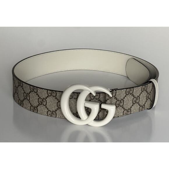Gucci Canvas/Leather GG Marmont Supreme Belt Ebony/M White 115/46 IT NWT 400593 - Picture 3 of 8